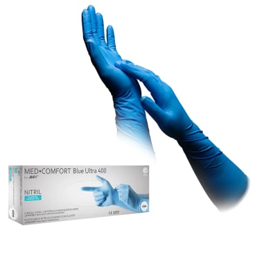 MED-COMFORT Blue Ultra 400 Nitrilhandschuhe, puderfrei, blau 1 Packung = 50 Stück, Größe M - Bild-Darstellung des Produktes 1