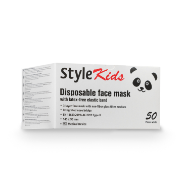 STYLE KIDS Einmalmundschutz, Typ II, weiß, 3-lagig 1 Karton = 10 Packungen à 50 Stück - Bild-Darstellung des Produktes 1