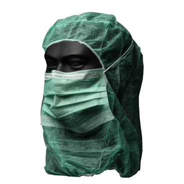 MED-COMFORT Astrohaube mit Mundschutz, PP, 2-lagig 1 Packung = 100 Stück, Farbe: grün - Bild-Darstellung des Produktes 1