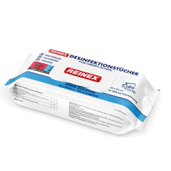 Reinex Chemie GmbH Reinex Desinfektionstücher, 20 x 20 cm, Alkoholfreie Flächendesinfektion im praktischen Flowpack, 1 Flowpack = 80 Tücher 367