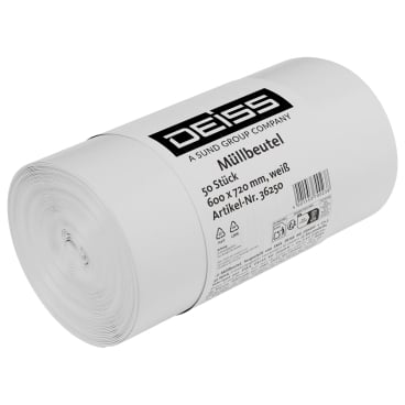 Deiss Müllbeutel 60 Liter aus LDPE, weiß 1 Rolle = 50 Stück - Bild-Darstellung des Produktes 1