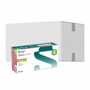 Sempermed® Latex comfort Einmalhandschuhe, puderfrei, weiß 1 Karton = 10 Packungen à 100 Stück, Größe L (8-9) - Bild-Darstellung des Produktes 1