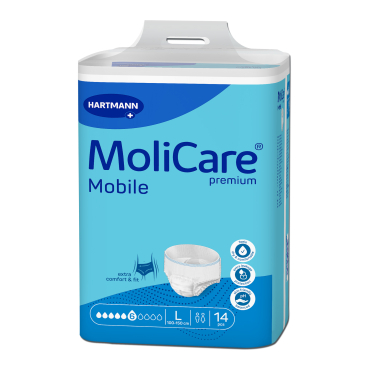 MoliCare® Premium Mobile Inkontinenzhosen, 6 Tropfen 1 Beutel = 14 Stück, Größe: L, Bauch/ Hüftumfang 100 - 150 cm - Bild-Darstellung des Produktes 1