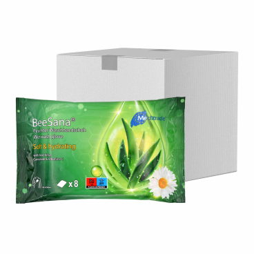 BeeSana® feuchter Waschhandschuh, gebrauchsfertig 1 Karton = 24 Packungen à 8 Stück - Bild-Darstellung des Produktes 1