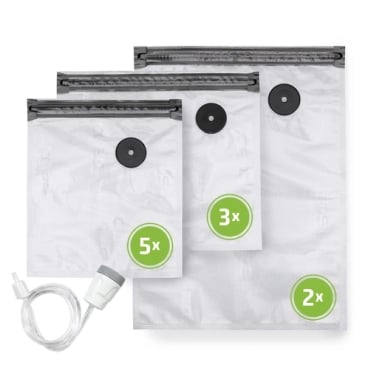 CASO Vacu Vakuumierbeutel ZIP-Adapter-Set, 10-teilig, 150 μm 1 Set, Maße (B x L): 20 x 23, 26 x 35, 26 x 23 cm - Bild-Darstellung des Produktes 1