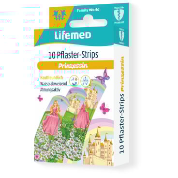 Lifemed® Wund-Pflaster Kids mit Prinzessin-Motiv Motiv: Prinzessin 1 Packung = 10 Stück à 6 cm x 1,7 cm - Bild-Darstellung des Produktes 1