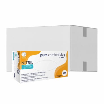 puracomfort blue Nitril Einmalhandschuhe, puderfrei, blau 1 Karton = 10 Packungen à 100 Stück, Größe M - Bild-Darstellung des Produktes 1
