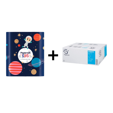 Papernet Aktionsset KIDS Spender Astronaut + Papierhandtücher Spendermaße (B x H x T): 30 x 33,6 x 14,5 cm, blau, bunt - Bild-Darstellung des Produktes 1
