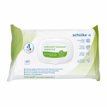 Schülke mikrozid® universal wipes 2in1 Desinfektionstücher 1 Softpack = 57 Tücher, Maße: 20 x 18 cm - Bild-Darstellung des Produktes 1