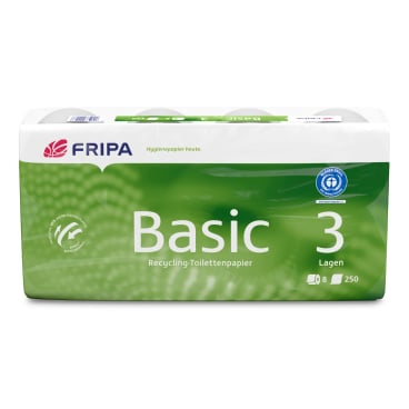 Fripa Toilettenpapier Basic, 3-lagig, recycelt 1 Palette = 22 Pakete à 6 Packungen à 8 x 250 Blatt - Bild-Darstellung des Produktes 1