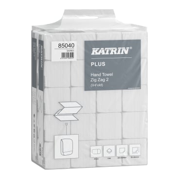 Katrin Plus Falthandtuch Zick Zack, hochweiß, 2-lagig, 200 Blatt 1 Karton = 20 Packungen à 200 Blatt - Bild-Darstellung des Produktes 1