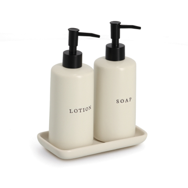 Zeller Seifen- und Lotionsspender, 3-teiliges Set, aus Keramik Maße (L x B x H): 18 x 9,5 x 21,5 cm - Bild-Darstellung des Produktes 1