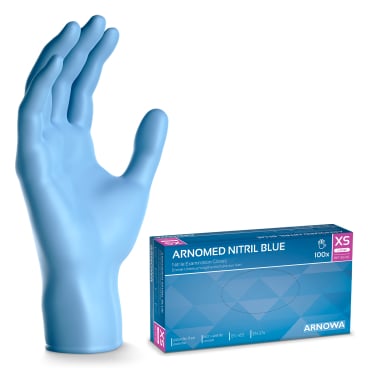 ARNOMED Nitril Blue Einmalhandschuhe, puderfrei, blau 1 Packung = 100 Stück, Größe XS - Bild-Darstellung des Produktes 1