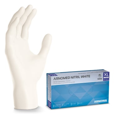 ARNOMED Nitril White Einmalhandschuhe, puderfrei, weiß 1 Karton = 10 Packungen à 100 Stück, Größe XL - Bild-Darstellung des Produktes 1