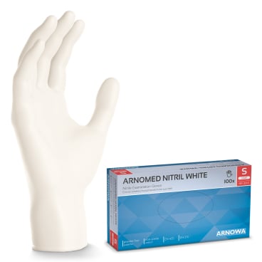 ARNOMED Nitril White Einmalhandschuhe, puderfrei, weiß 1 Karton = 10 Packungen à 100 Stück, Größe S - Bild-Darstellung des Produktes 1