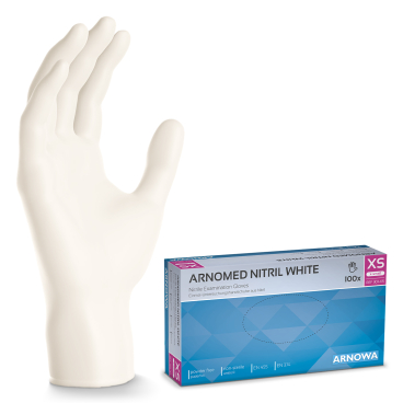 ARNOMED Nitril White Einmalhandschuhe, puderfrei, weiß 1 Karton = 10 Packungen à 100 Stück, Größe XS - Bild-Darstellung des Produktes 1