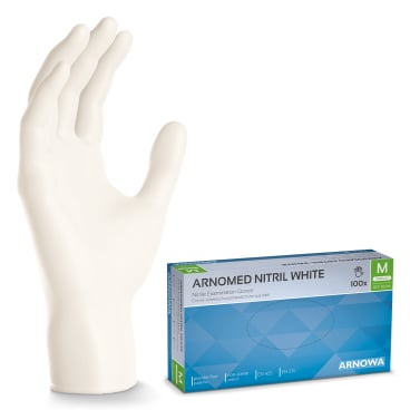 ARNOMED Nitril White Einmalhandschuhe, puderfrei, weiß 1 Packung = 100 Stück, Größe M - Bild-Darstellung des Produktes 1