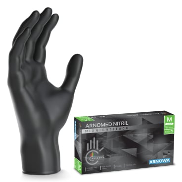ARNOMED Nitril Midnight Black Einmalhandschuh, puderfrei, schwarz 1 Packung = 100 Stück, Größe M - Bild-Darstellung des Produktes 1