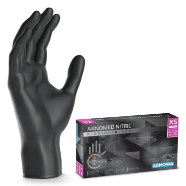 ARNOMED Nitril Midnight Black Einmalhandschuh, puderfrei, schwarz 1 Packung = 100 Stück, Größe XS - Bild-Darstellung des Produktes 1