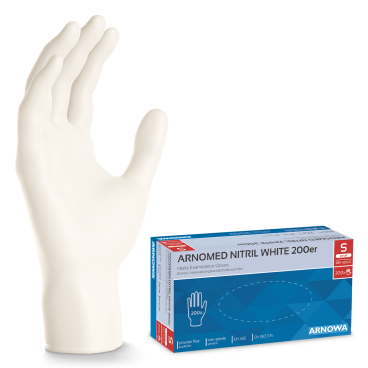 ARNOMED Nitril White Einmalhandschuhe, puderfrei, weiß 1 Karton = 10 Packungen à 200 Stück, Größe S - Bild-Darstellung des Produktes 1