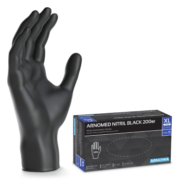 ARNOMED Nitril Midnight Black Einmalhandschuh, puderfrei, schwarz 1 Packung = 200 Stück, Größe XL - Bild-Darstellung des Produktes 1