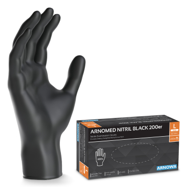 ARNOMED Nitril Midnight Black Einmalhandschuh, puderfrei, schwarz 1 Packung = 200 Stück, Größe L - Bild-Darstellung des Produktes 1
