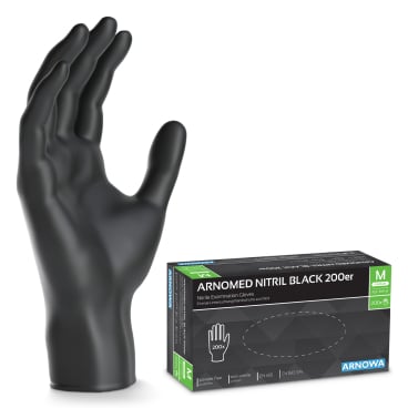 ARNOMED Nitril Midnight Black Einmalhandschuh, puderfrei, schwarz 1 Packung = 200 Stück, Größe M - Bild-Darstellung des Produktes 1