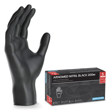 ARNOMED Nitril Midnight Black Einmalhandschuh, puderfrei, schwarz 1 Packung = 200 Stück, Größe S - Bild-Darstellung des Produktes 1