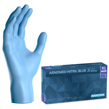 ARNOMED Nitril Blue XTRA STRONG Einmalhandschuhe, puderfrei, blau 1 Karton = 10 Packungen à 100 Stück, Größe XL - Bild-Darstellung des Produktes 1