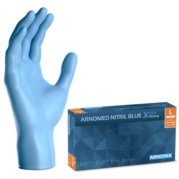 ARNOMED Nitril Blue XTRA STRONG Einmalhandschuhe, puderfrei, blau 1 Karton = 10 Packungen à 100 Stück, Größe L - Bild-Darstellung des Produktes 1