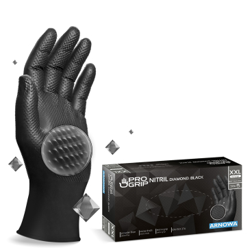 PROGRIP Nitril Diamond Black Einmalhandschuhe, puderfrei, schwarz 1 Karton = 10 Packungen à 50 Stück, Größe XXL - Bild-Darstellung des Produktes 1