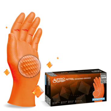 PROGRIP Nitril Diamond Orange Einmalhandschuhe, puderfrei, orange 1 Packung = 50 Stück, Größe XXL - Bild-Darstellung des Produktes 1