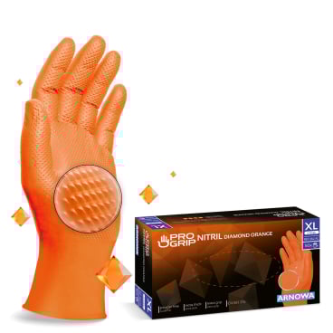 PROGRIP Nitril Diamond Orange Einmalhandschuhe, puderfrei, orange 1 Packung = 50 Stück, Größe XL - Bild-Darstellung des Produktes 1