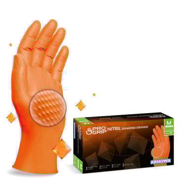 PROGRIP Nitril Diamond Orange Einmalhandschuhe, puderfrei, orange 1 Packung = 50 Stück, Größe M - Bild-Darstellung des Produktes 1