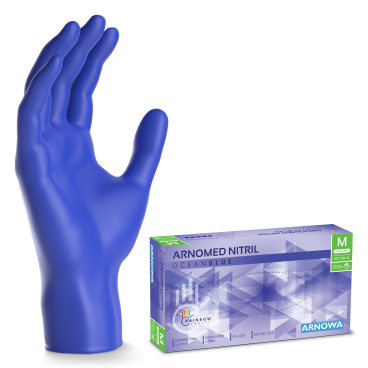 ARNOMED Nitril Ocean Blue Einmalhandschuhe, puderfrei, blau 1 Karton = 10 Packungen à 100 Stück, Größe M - Bild-Darstellung des Produktes 1