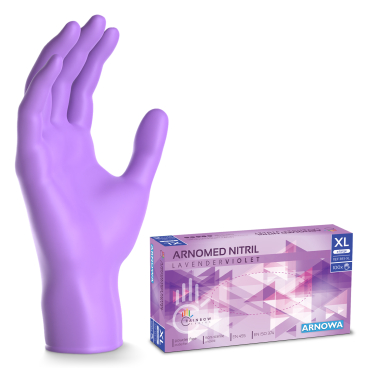 ARNOMED Nitril Lavender Violet Einmalhandschuhe, puderfrei, lila 1 Karton = 10 Packungen à 100 Stück, Größe XL - Bild-Darstellung des Produktes 1