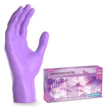 ARNOMED Nitril Lavender Violet Einmalhandschuhe, puderfrei, lila 1 Packung = 100 Stück, Größe XS - Bild-Darstellung des Produktes 1