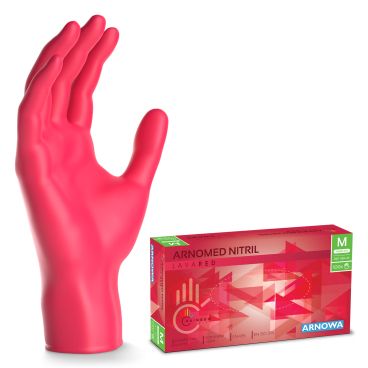 ARNOMED Nitril Lava Red Einmalhandschuhe, puderfrei, rot 1 Packung = 100 Stück, Größe M - Bild-Darstellung des Produktes 1