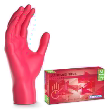 ARNOMED Nitril Lava Red Einmalhandschuhe, puderfrei, rot 1 Packung = 100 Stück, Größe M - Bild-Darstellung des Produktes 1