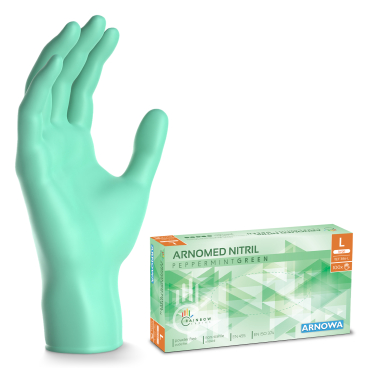 ARNOMED Nitril Peppermint Green Einmalhandschuhe, puderfrei, grün 1 Karton = 10 Packungen à 100 Stück, Größe L - Bild-Darstellung des Produktes 1