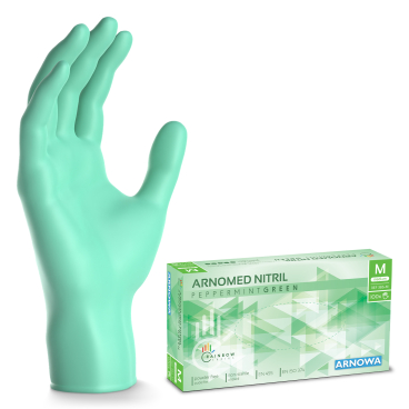 ARNOMED Nitril Peppermint Green Einmalhandschuhe, puderfrei, grün 1 Karton = 10 Packungen à 100 Stück, Größe M - Bild-Darstellung des Produktes 1