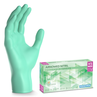 ARNOMED Nitril Peppermint Green Einmalhandschuhe, puderfrei, grün 1 Karton = 10 Packungen à 100 Stück, Größe XS - Bild-Darstellung des Produktes 1