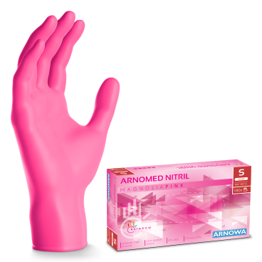 ARNOMED Nitril Magnolia Pink Einmalhandschuhe, puderfrei, pink 1 Karton = 10 Packungen à 100 Stück, Größe S - Bild-Darstellung des Produktes 1