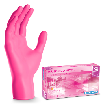 ARNOMED Nitril Magnolia Pink Einmalhandschuhe, puderfrei, pink 1 Karton = 10 Packungen à 100 Stück, Größe XS - Bild-Darstellung des Produktes 1