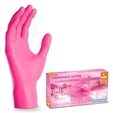 ARNOMED Nitril Magnolia Pink Einmalhandschuhe, puderfrei, pink 1 Packung = 100 Stück, Größe L - Bild-Darstellung des Produktes 1