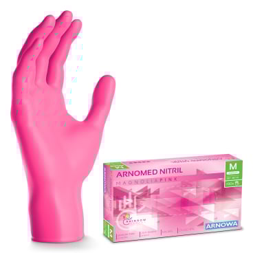 ARNOMED Nitril Magnolia Pink Einmalhandschuhe, puderfrei, pink 1 Packung = 100 Stück, Größe M - Bild-Darstellung des Produktes 1