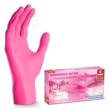 ARNOMED Nitril Magnolia Pink Einmalhandschuhe, puderfrei, pink 1 Packung = 100 Stück, Größe S - Bild-Darstellung des Produktes 1
