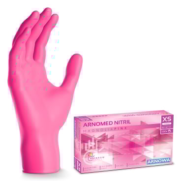 ARNOMED Nitril Magnolia Pink Einmalhandschuhe, puderfrei, pink 1 Packung = 100 Stück, Größe XS - Bild-Darstellung des Produktes 1