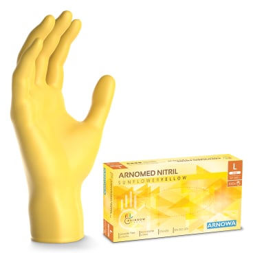 ARNOMED Nitril Sunflower Yellow Einmalhandschuhe, puderfrei, gelb 1 Packung = 100 Stück, Größe L - Bild-Darstellung des Produktes 1
