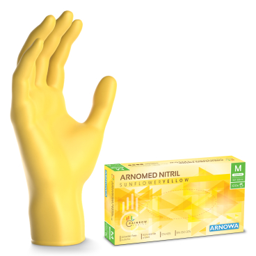 ARNOMED Nitril Sunflower Yellow Einmalhandschuhe, puderfrei, gelb 1 Packung = 100 Stück, Größe M - Bild-Darstellung des Produktes 1